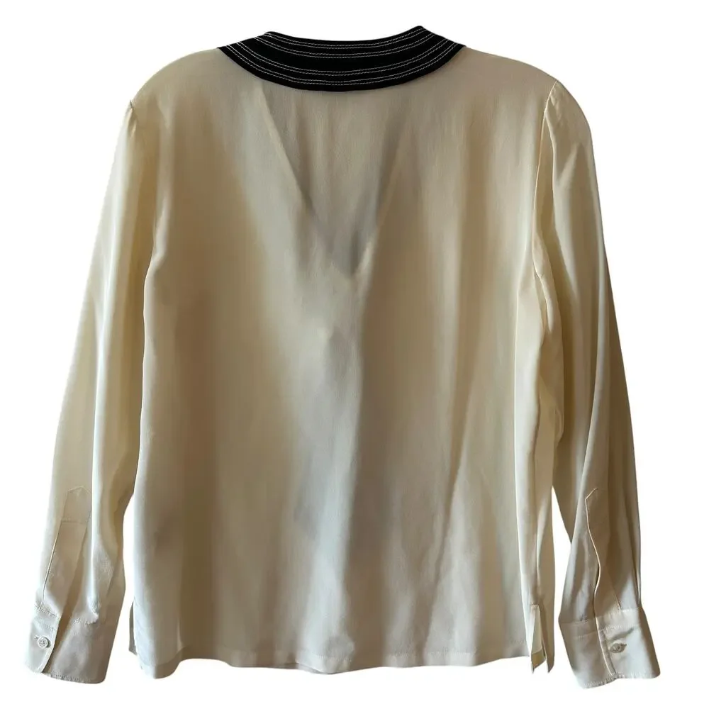 Tory Burch Silk Tie Neck Blouse Womens Size 0 New Ivory Preppy Careerwear